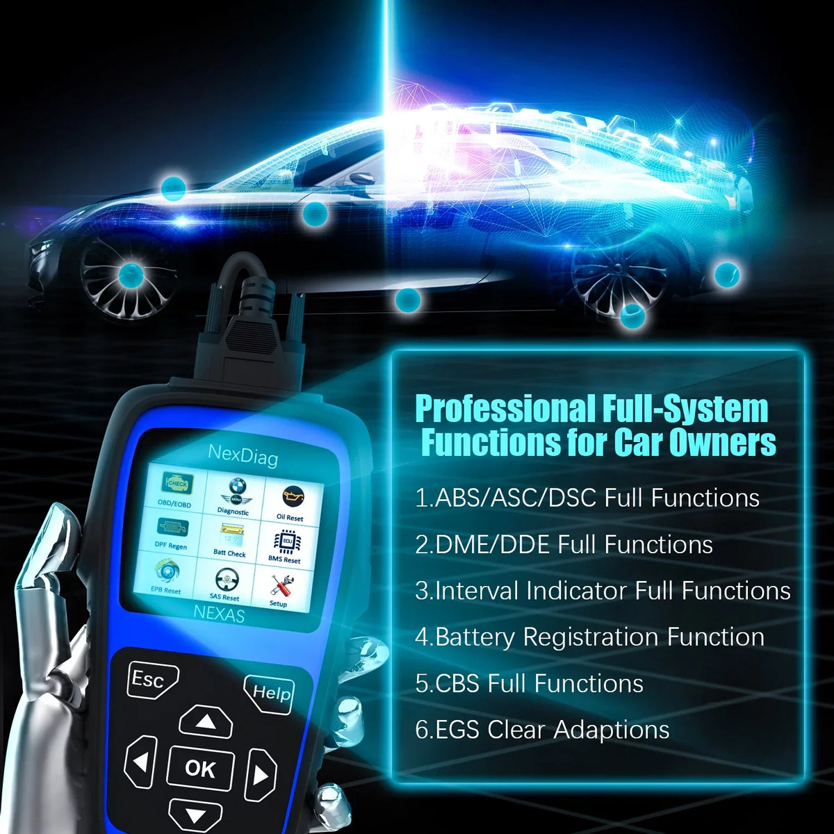 NEXAS ND601 OBD2 Scanner Fits for BMW & MINI Multi-System Diagnostic Scanner Automotive Diagnostic Maintenance Tool DPF Regen BMS Reset Check Engine Code Reader for Vehicles after 1996