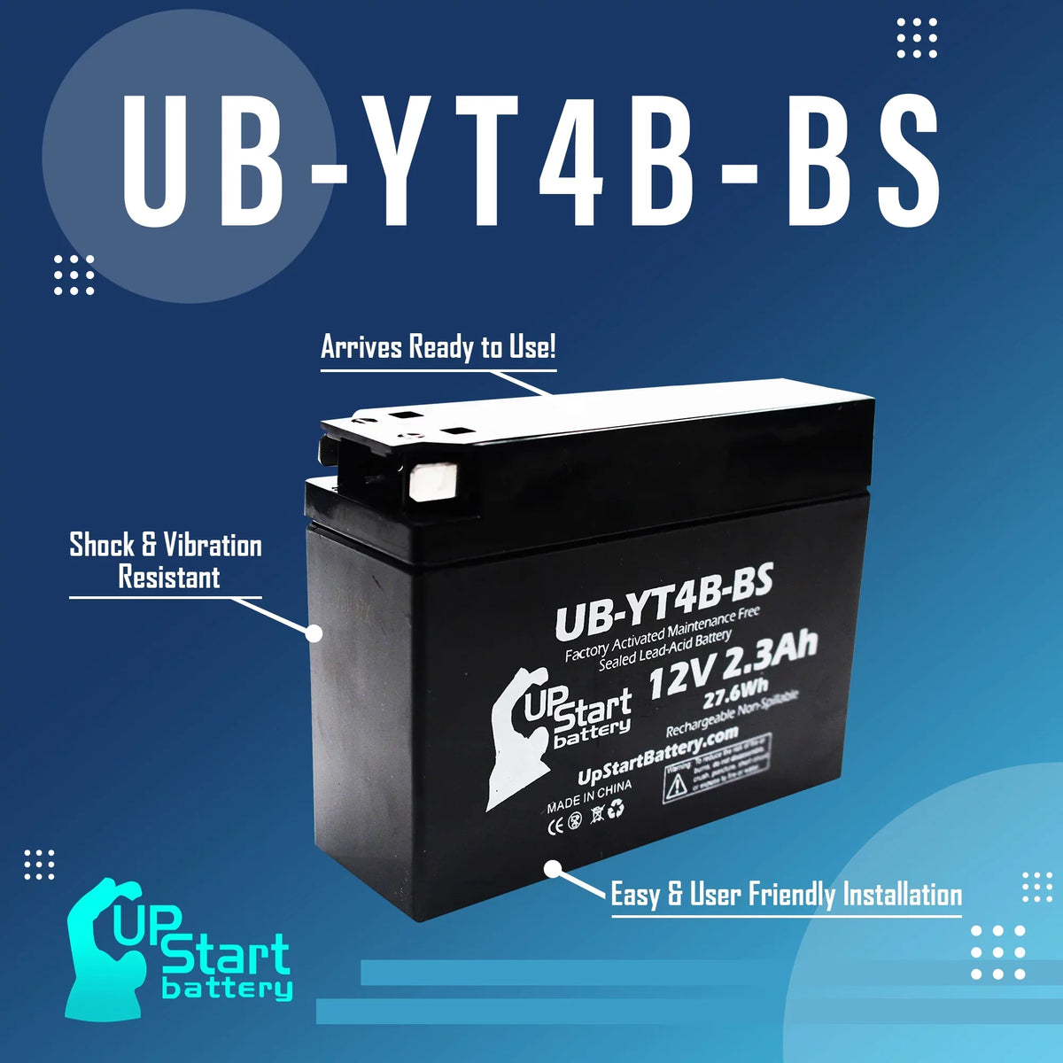 2-Pack UpStart Battery Replacement 2012 Yamaha SR400 (FI) 400CC Factory Activated, Maintenance Free, Motorcycle Battery - 12V, 2.3Ah, UB-YT4B-BS