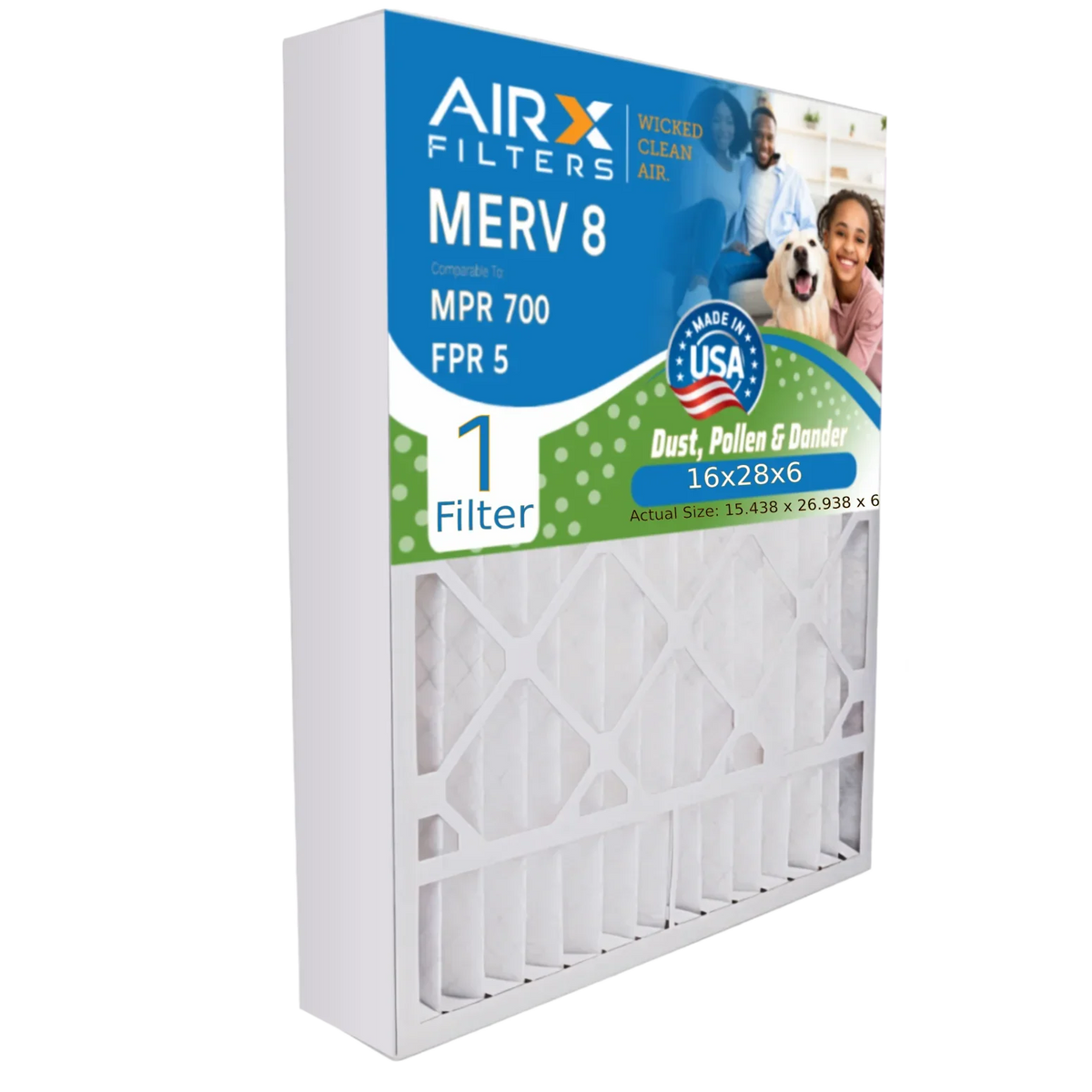 16x28x6 Air Filter MERV 8 Comparable to MPR 700 & FPR 5 Fitting with Aprilaire 401 Premium USA Made 16x28x6 Furnace Filter 1 Single Filter by AIRX FILTERS WICKED CLEAN AIR.