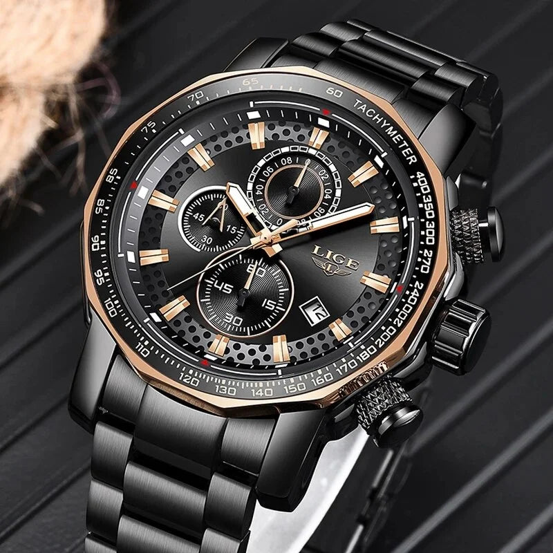 New Sport Chronograph Mens Watches Top Brand Luxury Full Steel Quartz Clock Waterproof Big Dial Watch Men Montre Homme silver white