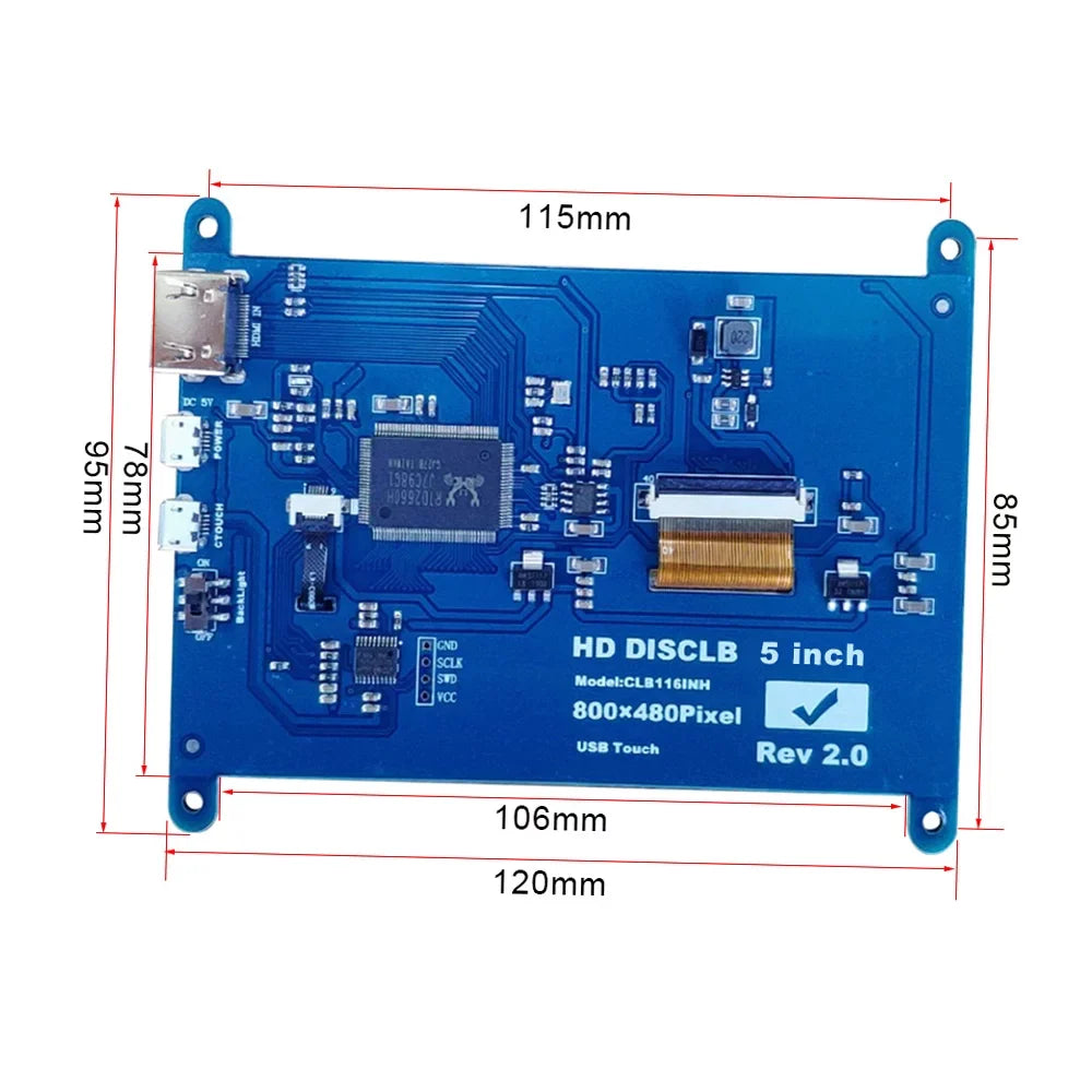 Arealer 5 InchCapacitive Touchscreen Display 800*480 Resolution Small Portablewith USBInterface Fitting with Raspberry Pi Tool