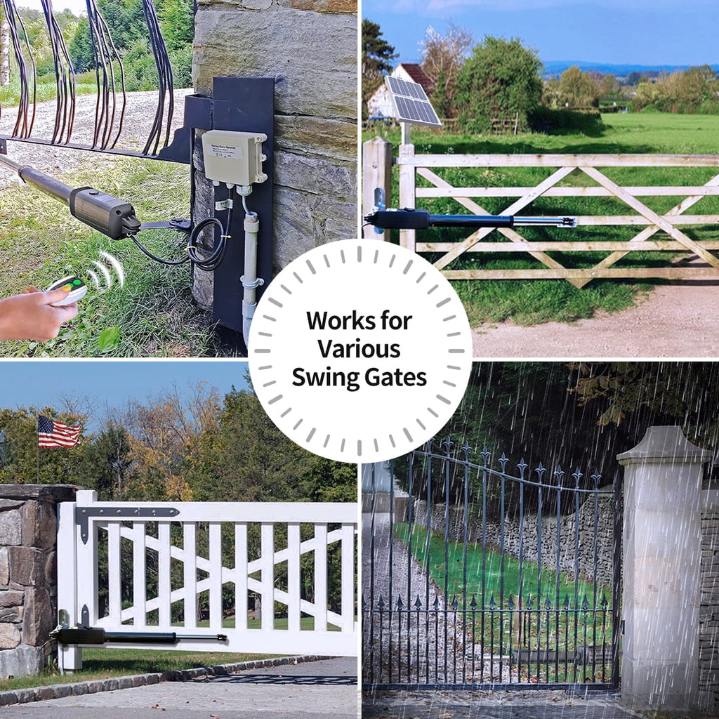 TOPENS A5S Automatic Gate Opener for Medium Duty Single Swing Gates Up to 16ft, Single Swing Gate Operator Battery Powered with Remote Control Kit Gate Motor Solar Matching