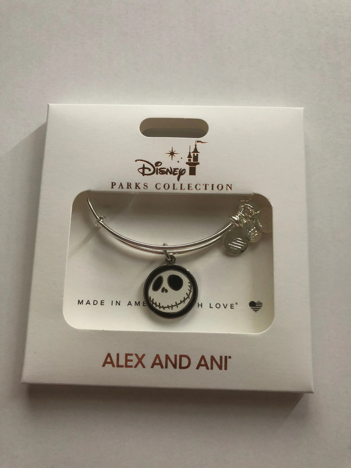 Disney Parks Jack and Sally Bangle Alex and Ani Silver Finish Bracelet New Box