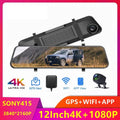G·PEH US 4K WiFi Mirror GPS Dash Cam 12" Voice Control Car RearView Backup Dual