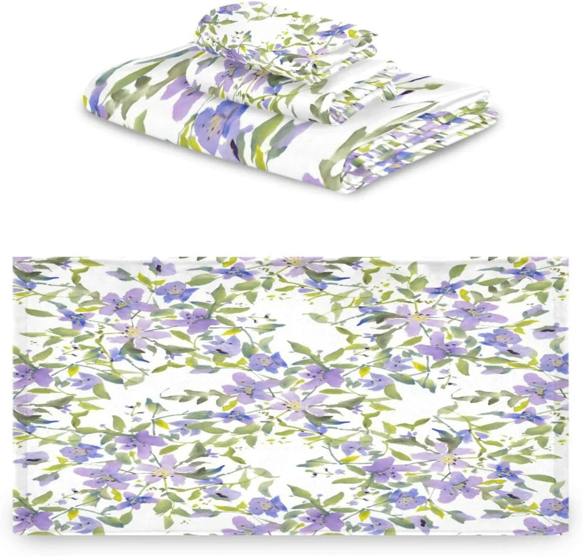 Wellsay Purple Flowers Bath Towel Set of 3, Highly Absorbent & Soft Bathroom Towels Set Quick Dry Towels Set for Bathroom Spa Beach (1 Bath Towels, 1 Hand Towel, 1 Washcloth)