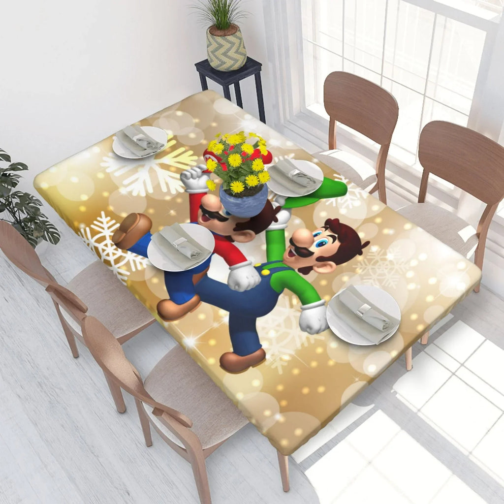 Bros Luigi's Mansion Mario Elastic Edged Table Protection Reusable Fitted Rectangle Tablecloth For Dining Kitchen Party 2.5X4ft