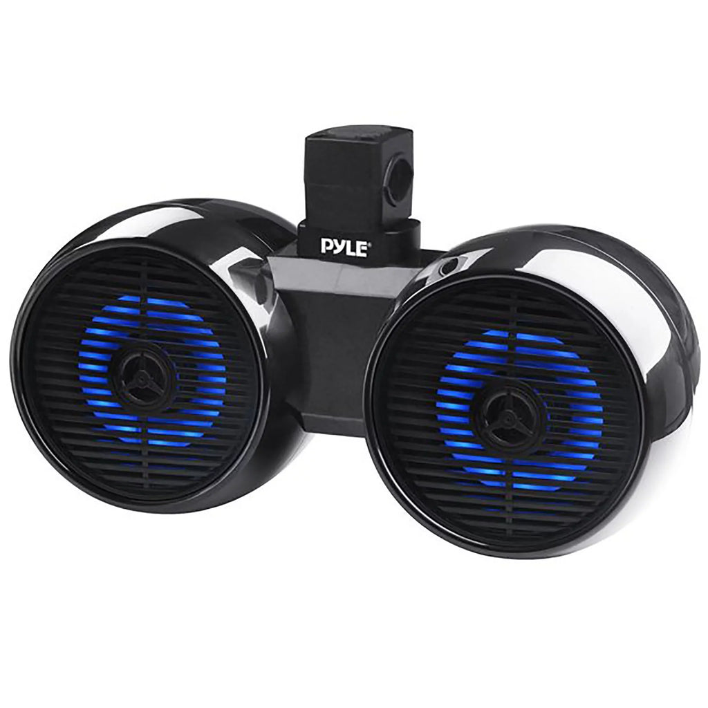 Pyle Dual Bluetooth Off-Road Speakers - 6.5” 200W 2-Way Marine Waterproof Wakeboard Tower Sound System w/LED Light, Full Range Outdoor Stereo Speaker for Car ATV Jeep Vessel Includes Brackets (Black)