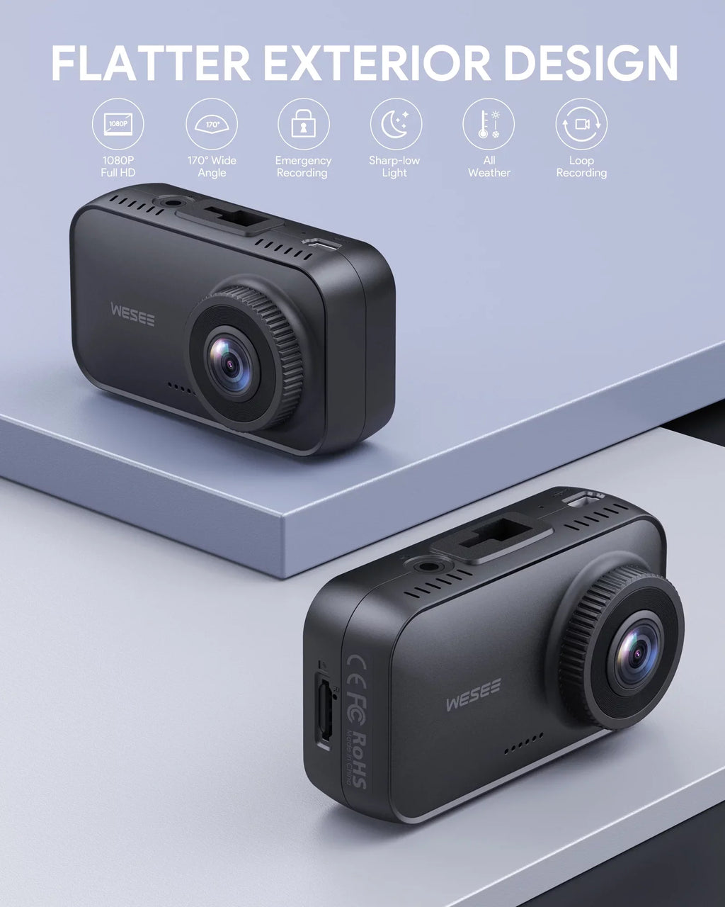 WESEE Dash Cam 1080P FHD Car Camera 170° Wide-Angle Dash Camera 128GB for Cars