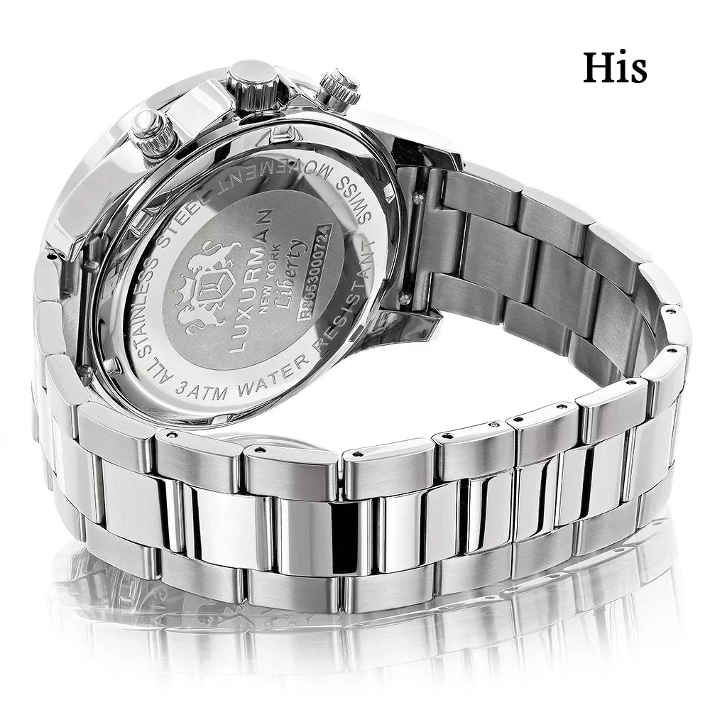 His and Hers Watches: White Gold Pltd Diamond Watch Set 3.5ct