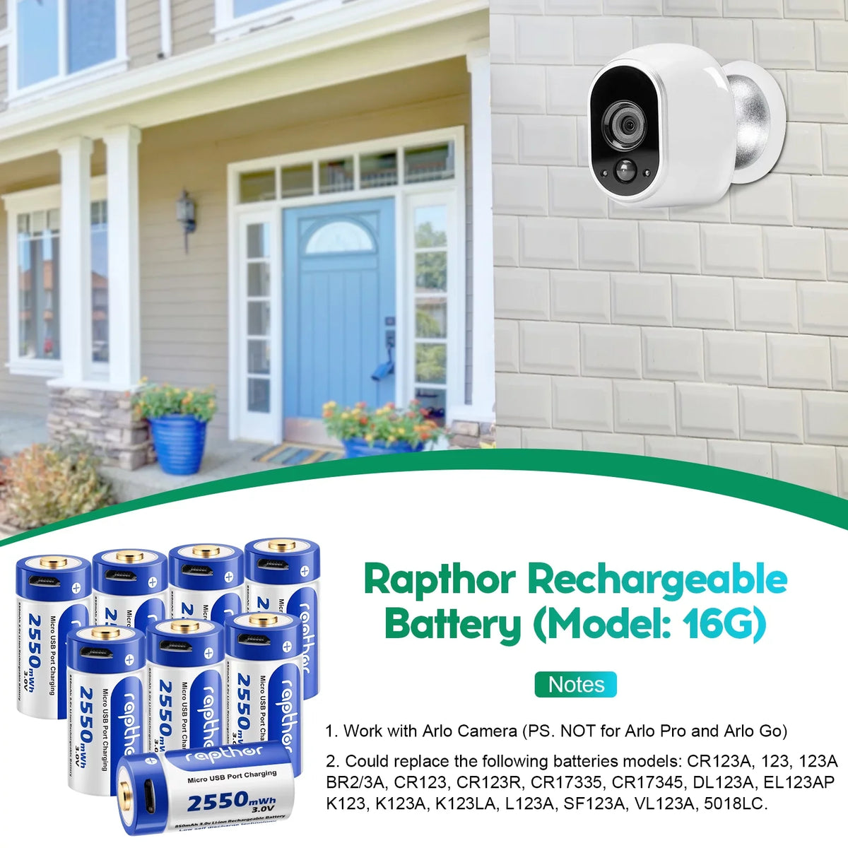 Rapthor Arlo Rechargeable Batteries Fitting with Arlo Wireless Security Camera VMC3030 VMS3130 VMS3330 VMS3430 VMK3200 Pack of 4 (850mAh)