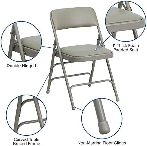 4 Pack HERCULES Series Curved Triple Braced & Double Hinged Gray Vinyl Metal Folding Chair