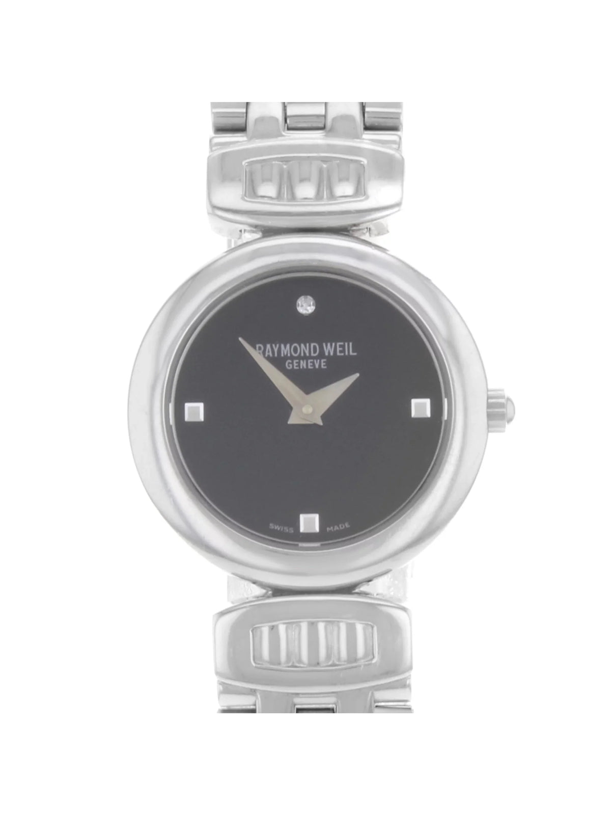 Pre-Owned Raymond Weil Chorus Steel Black Dial Quartz Ladies Watch 5890-ST-20082 (Good)