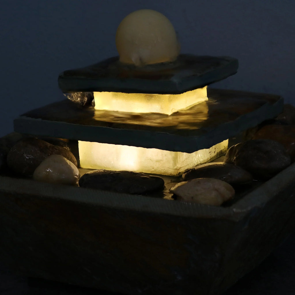 Sunnydaze Ascending Slate Tabletop Fountain with LED Light - 8"