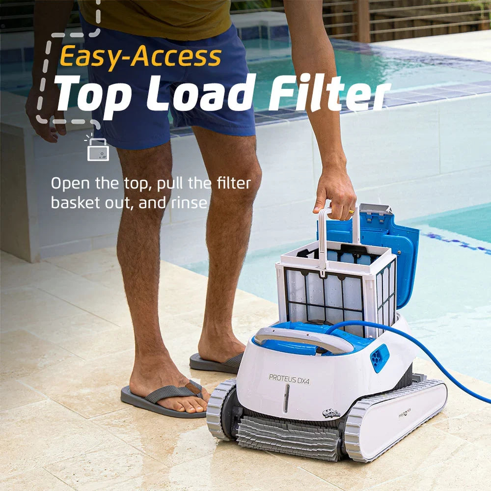 Dolphin Proteus DX4 Robotic Pool Vacuum Cleaner — Wall Climbing Capability — Powerful Waterline Scrubbing — Excellent for All Pool Types up to 50 FT in Length