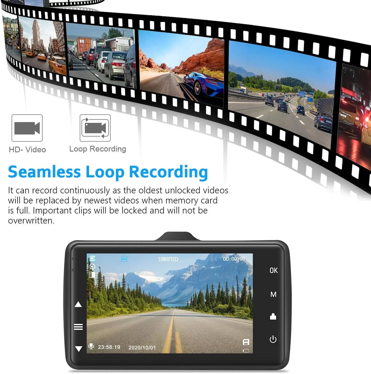 Dash Cam Front with 32G SD Card, 1080P FHD Car Driving Recorder 3'' IPS Screen 170°Wide Angle Dashboard Camera Aluminum Alloy Case, WDR G-Sensor Parking Monitor Loop Recording Motion Detection