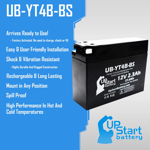 2-Pack UpStart Battery Replacement 2012 Yamaha SR400 (FI) 400CC Factory Activated, Maintenance Free, Motorcycle Battery - 12V, 2.3Ah, UB-YT4B-BS