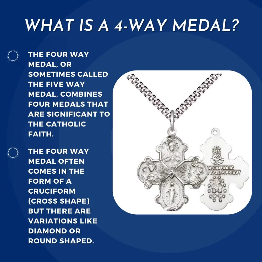 Extel Large 14kt Gold Filled Traditional Catholic 5-Way Cross Cruciform Medal with Miraculous Medal, St. Joseph, St. Christopher and Sacred Heart, Made in USA