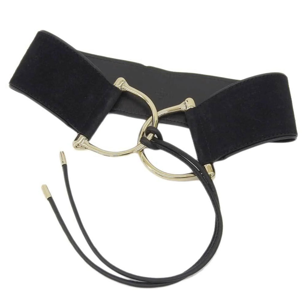 Pre-Owned Gucci GUCCI wide belt suede black gold metal fittings XS waist (Good)