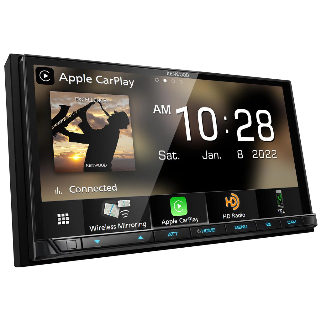 Kenwood DMX908S MultiMedia Receiver with CMOS-320LP Multi-Angle Rear View Camera with License Plate Mounting