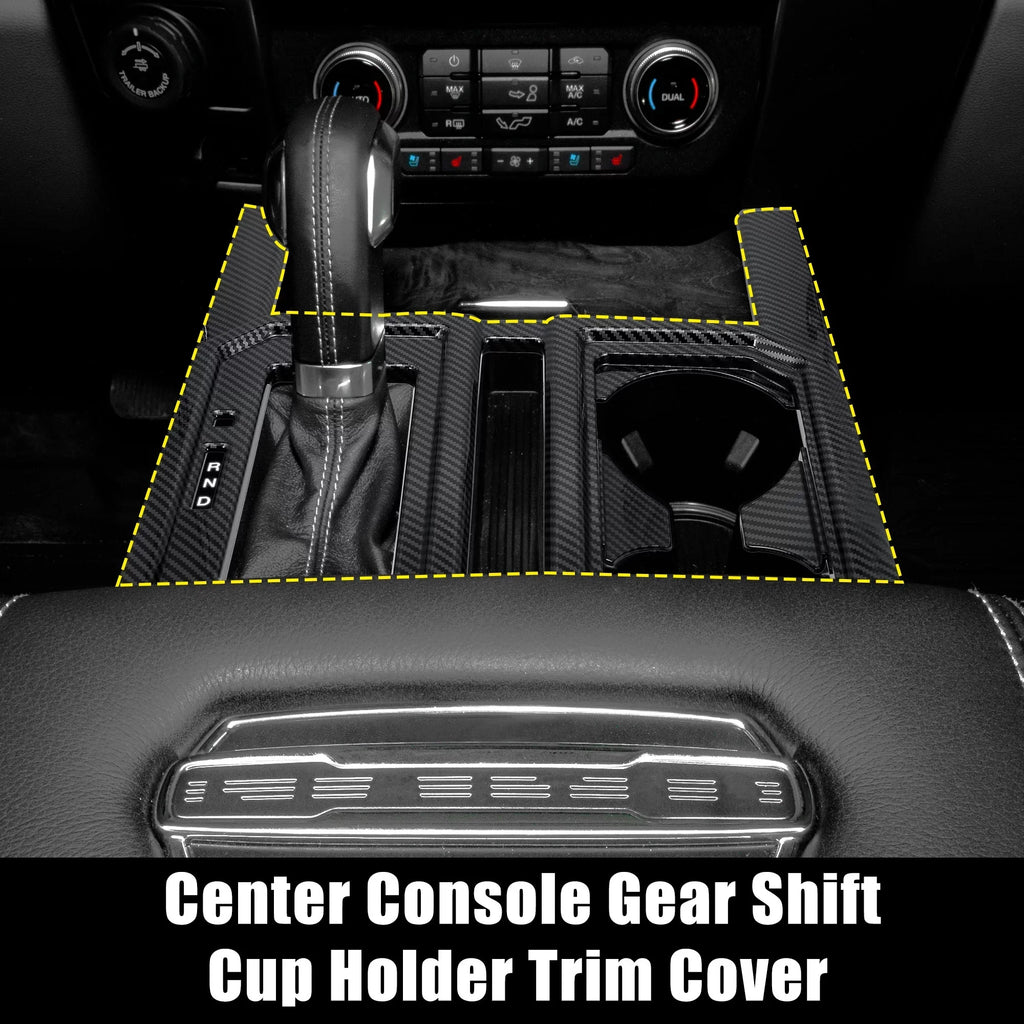Carbon Fiber Pattern Car Center Console Gear Shift Cup Holder Trim Coating for Ford F-150 2015 2016 2017 2018 2019 Black