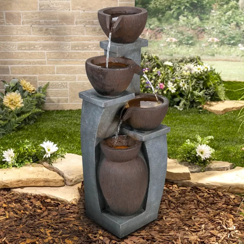 Willwolf 32.8''H Modern Outdoor Fountain - 4-Tier Outdoor Garden Fountains with LED Light for Garden, Patio, Deck, Porch, Backyard and Home Art Decor