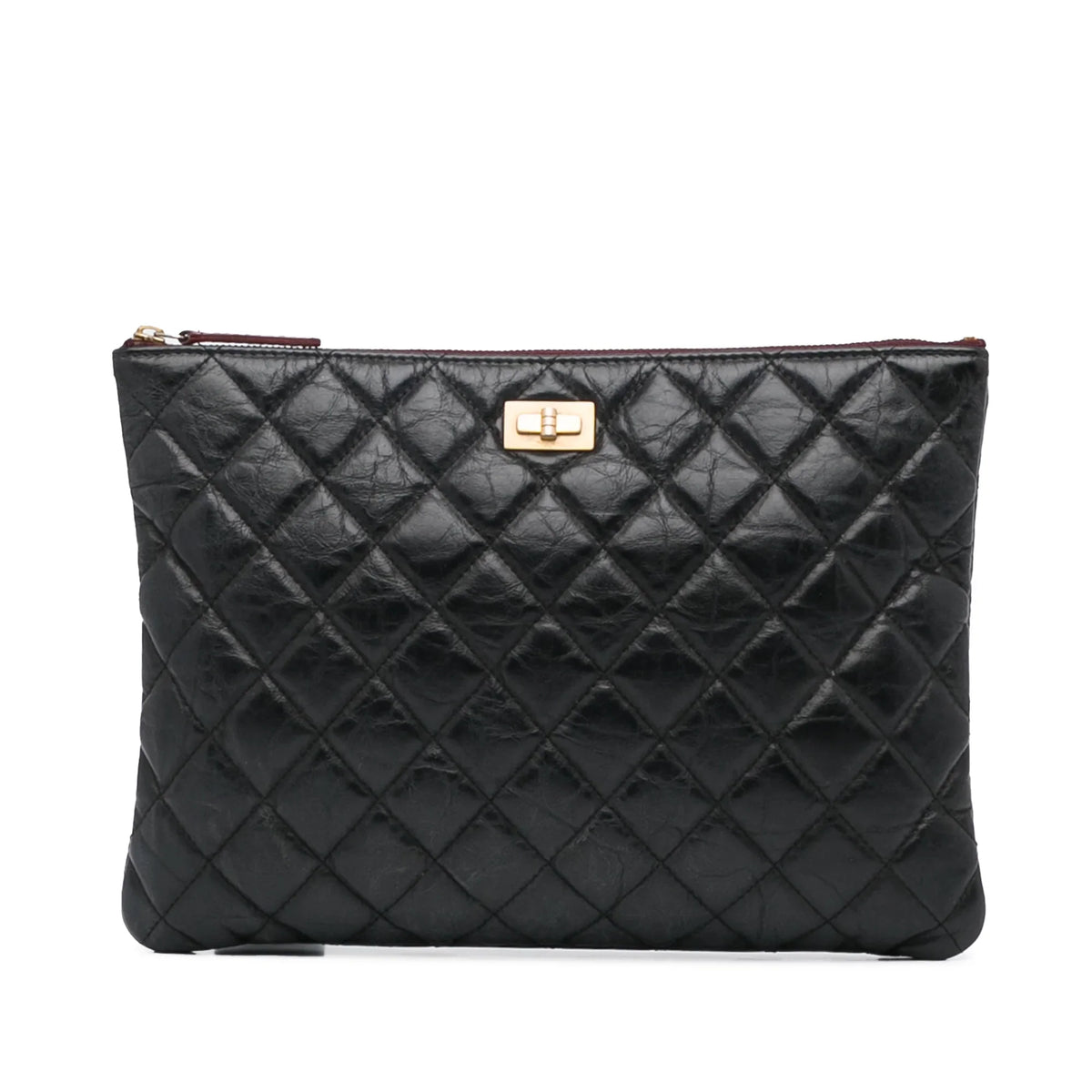 Pre-Owned Authenticated Chanel Reissue O Case Lambskin Leather Black Pouch Unisex (Good)