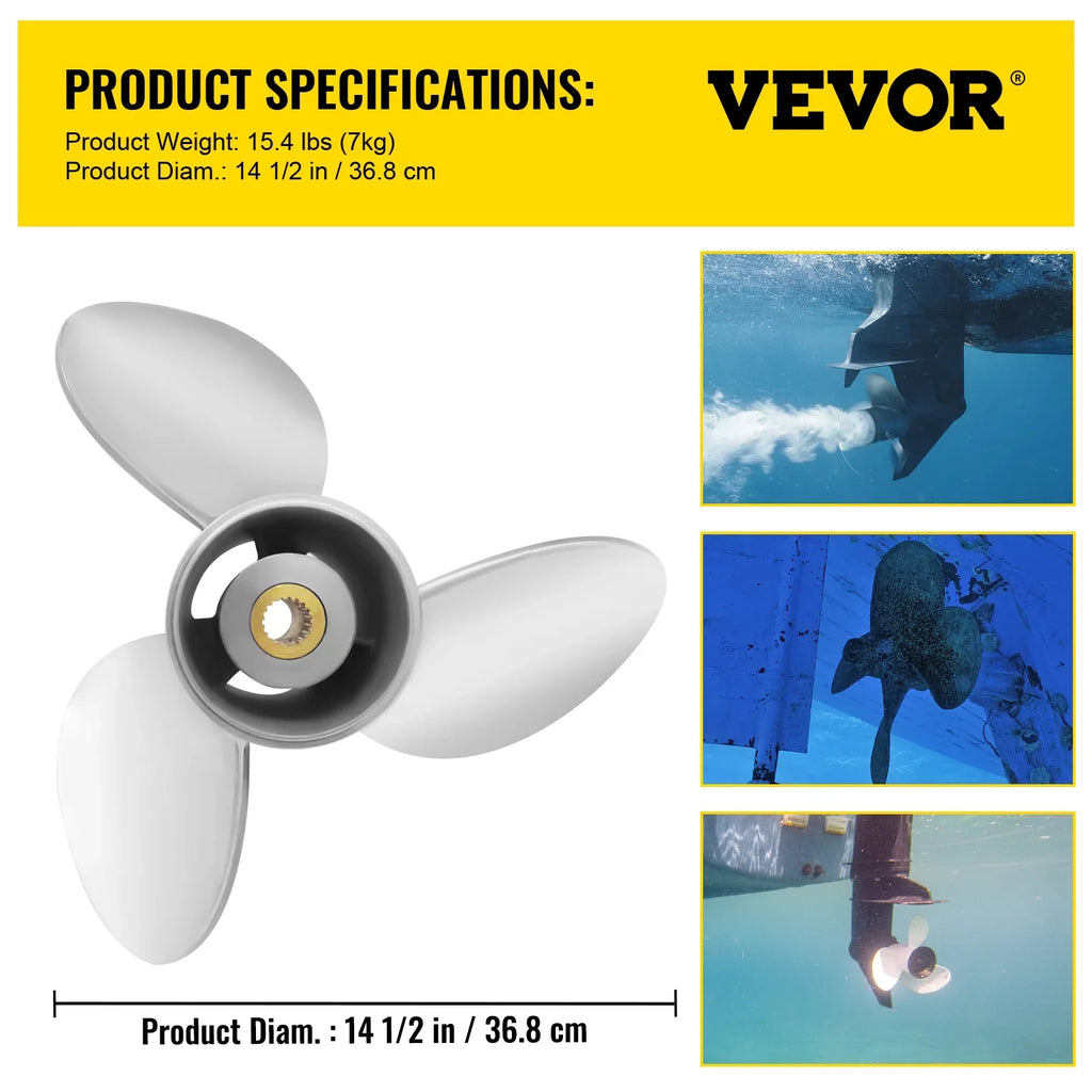 VEVOR Outboard Propeller, 3-Blade 14.5" x 21" Craft Propeller, Replace for OEM 3860709, Suitable with SX Sterndrives Outboard Volvo Penta Engine, Right-handed Steel Propeller Steel & 19 Spline Teeth