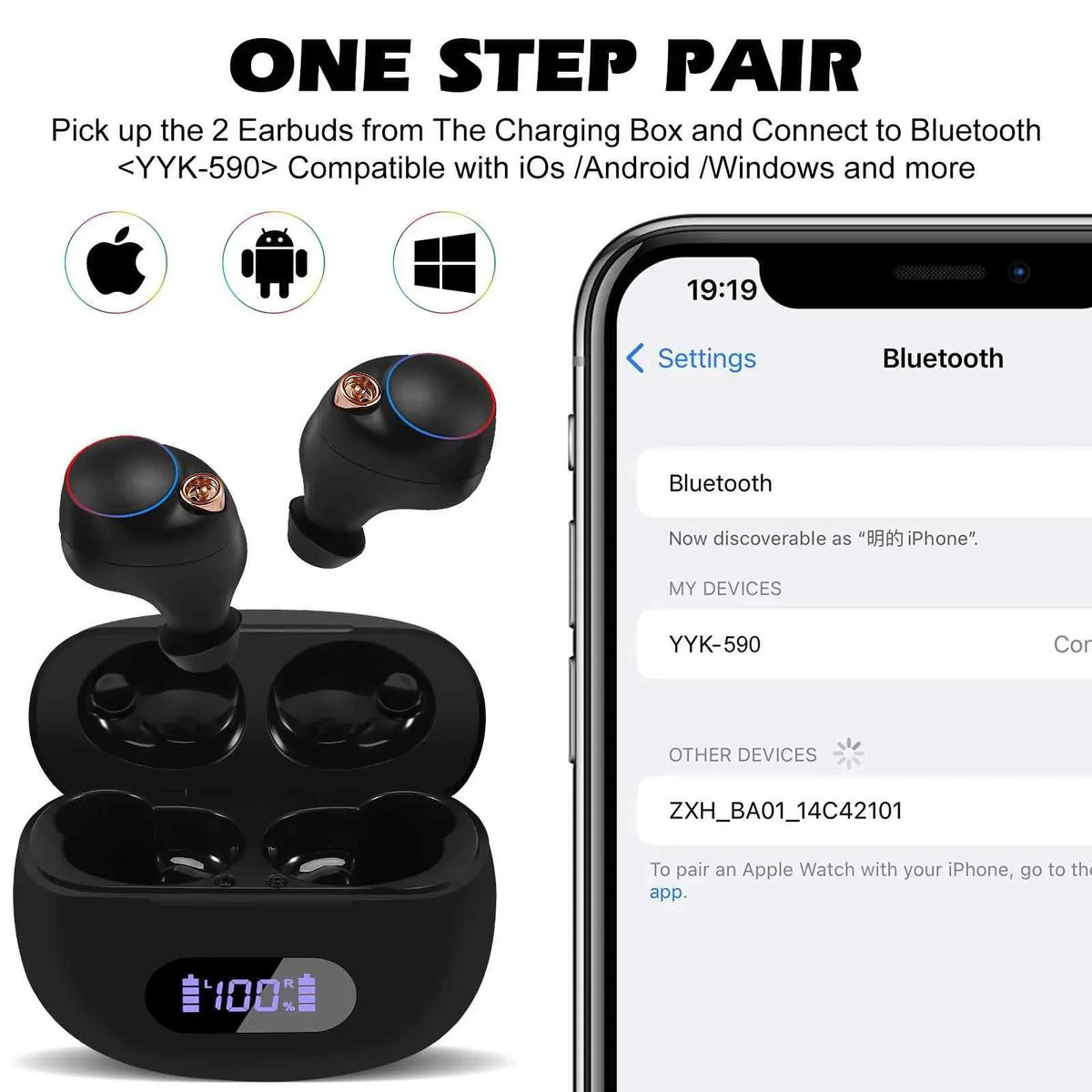 UrbanX True Wireless Bluetooth Earbuds + Charging Case, Black, Dual Connect, IPX5 Water Resistance, Bluetooth 5.2 Connection, Balanced, Bass Boost Suitable with Lenovo Legion Duel 2