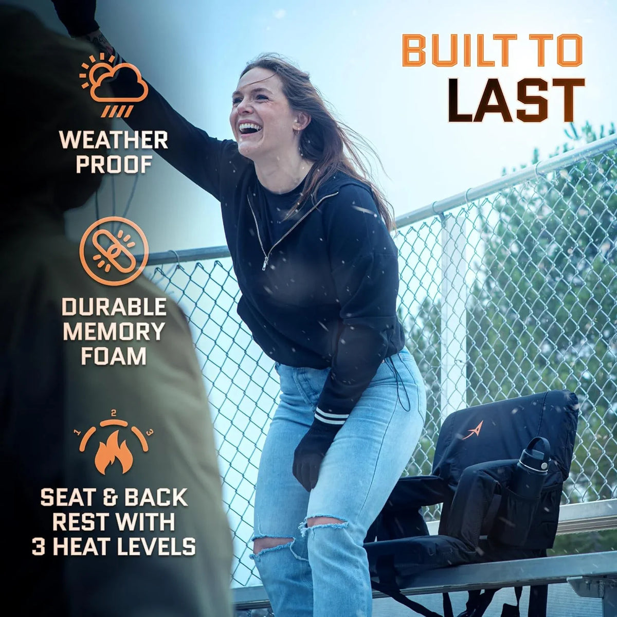 ACELETIQS Wide Double Heated Stadium Seats for Bleachers with Back Support – USB Battery Included - Upgraded 3 Levels of Heat - Foldable Chair - Cushioned, 4 Pockets, Cup Holder - Camping, Games