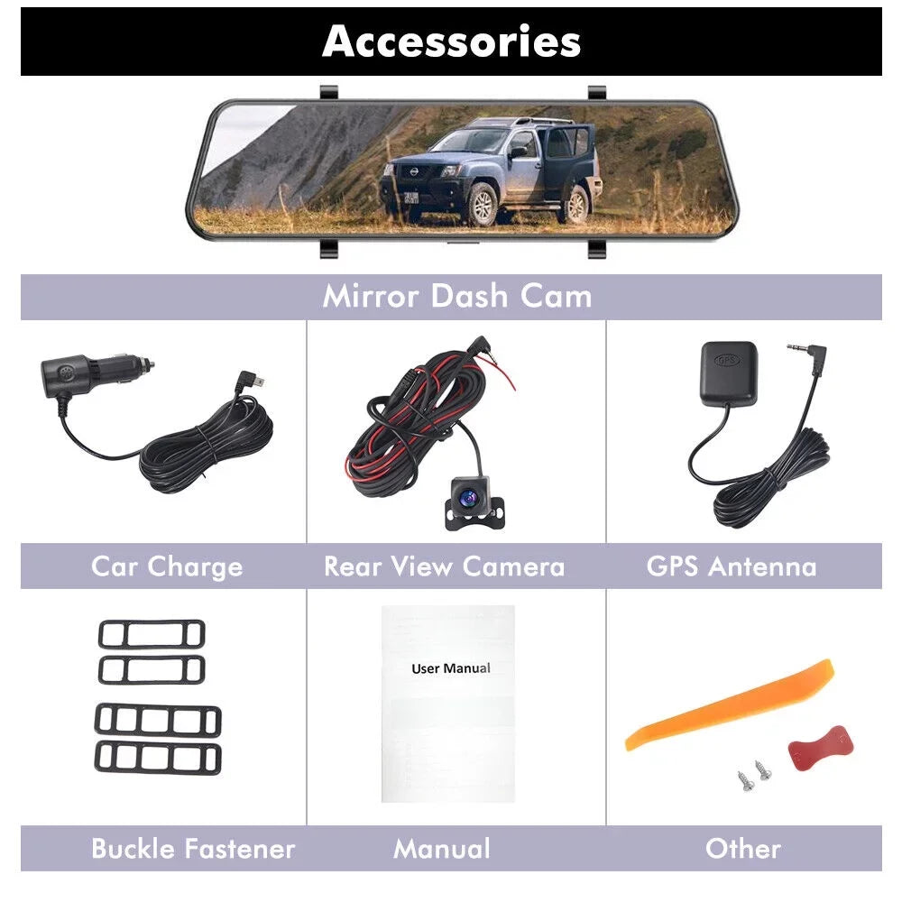 G·PEH US 4K WiFi Mirror GPS Dash Cam 12" Voice Control Car RearView Backup Dual