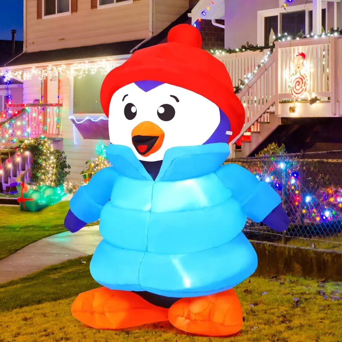 GOOSH Christmas Inflatable 6 FT Christmas Decorations Penguin with Hat, Outdoor Penguin Decorations with LED Lights, Inflatable Penguin Christmas Outdoor Inflatable Decorations Clearance for Xmas