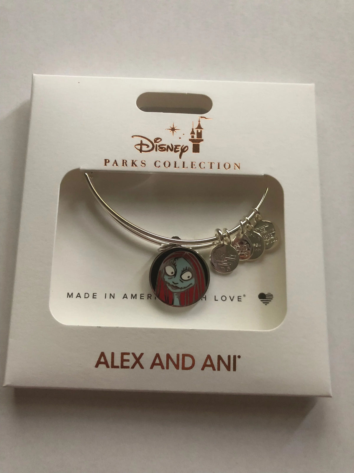 Disney Parks Jack and Sally Bangle Alex and Ani Silver Finish Bracelet New Box