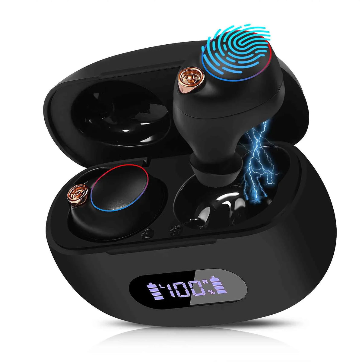 UrbanX True Wireless Bluetooth Earbuds + Charging Case, Black, Dual Connect, IPX5 Water Resistance, Bluetooth 5.2 Connection, Balanced, Bass Boost Suitable with Lenovo Tab M8 (HD)