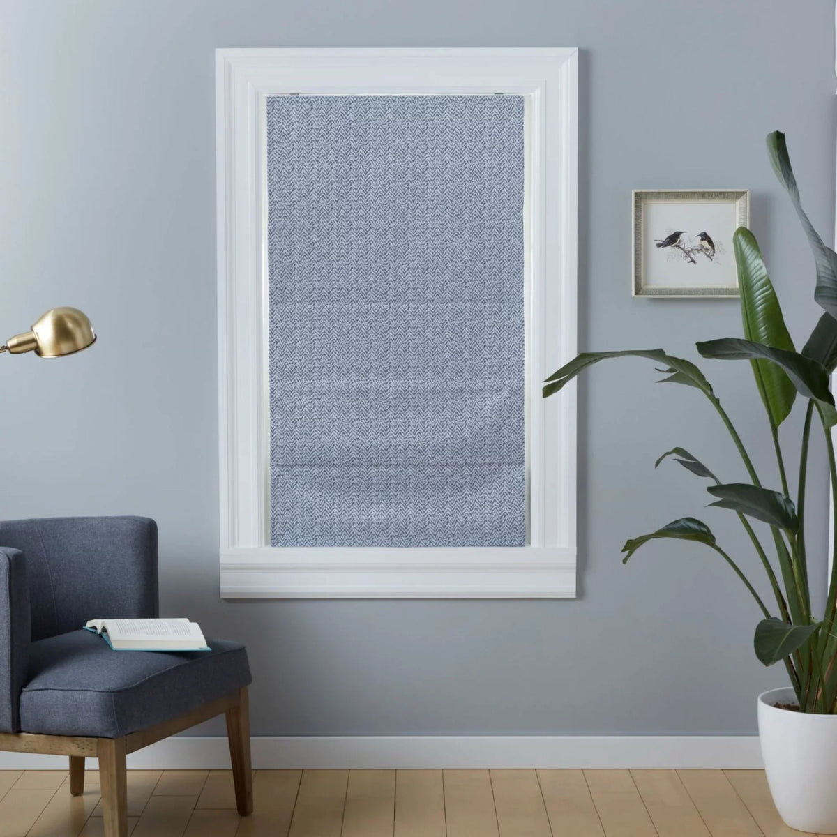 Exclusive Home Esme Total Blackout Roman Shade, 27"x64", Slate Blue
